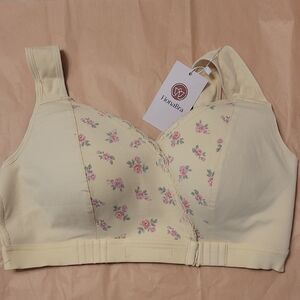 Cream Floral NWT Women's Comfort Front Close Bra Adjustable XL